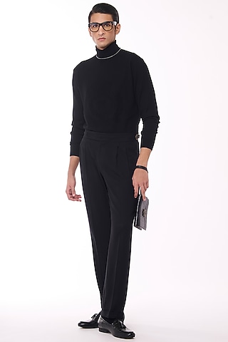 Black Merino Wool High Neck Sweater by S&N by Shantnu Nikhil Men