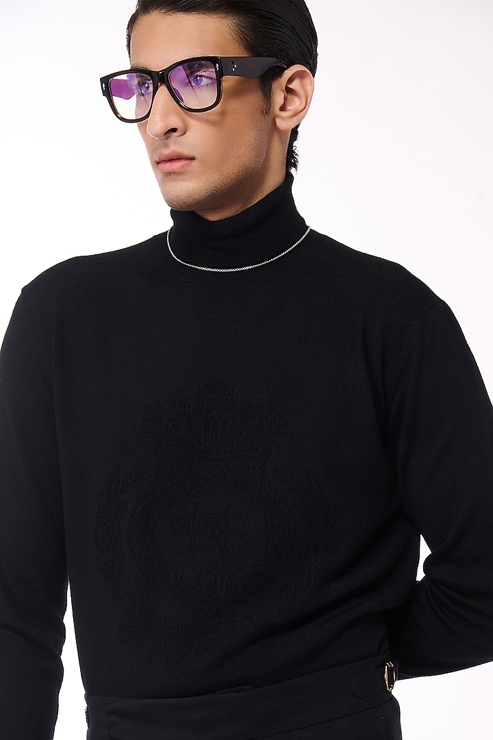 Black Merino Wool High Neck Sweater by S&N by Shantnu Nikhil Men at Pernia's Pop Up Shop