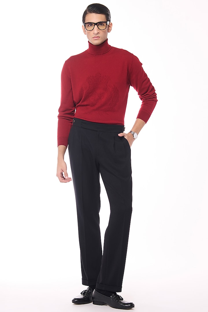 Cherry-Colored Merino Wool High Neck Sweater by S&N by Shantnu Nikhil Men at Pernia's Pop Up Shop