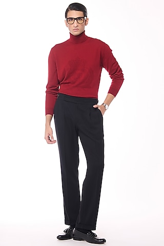 Cherry-Colored Merino Wool High Neck Sweater by S&N by Shantnu Nikhil Men