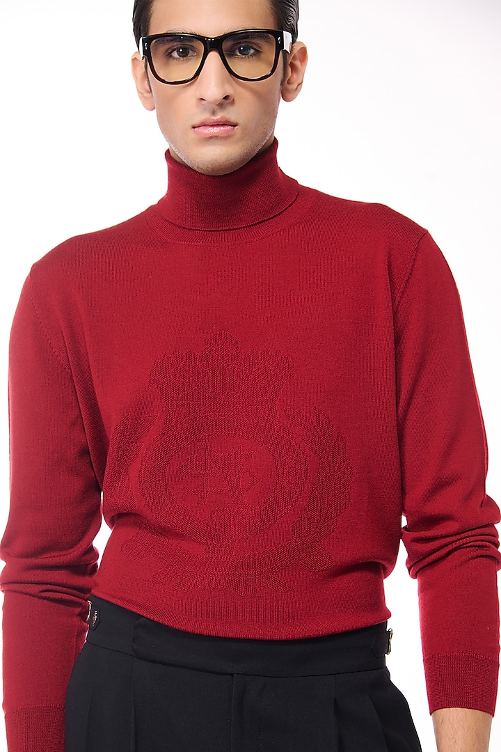 Cherry-Colored Merino Wool High Neck Sweater by S&N by Shantnu Nikhil Men at Pernia's Pop Up Shop