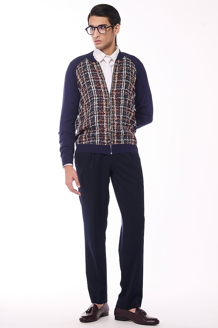 Multi-Colored Merino Wool & Pure Silk Twill Bomber Jacket by S&N by Shantnu Nikhil Men at Pernia's Pop Up Shop