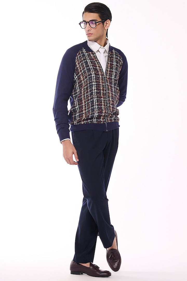 Multi-Colored Merino Wool & Pure Silk Twill Bomber Jacket by S&N by Shantnu Nikhil Men at Pernia's Pop Up Shop