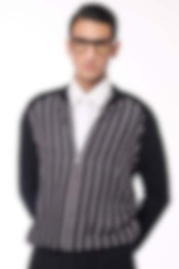 Multi-Colored Merino Wool & Pure Silk Twill Stripe Printed Bomber Jacket by S&N by Shantnu Nikhil Men at Pernia's Pop Up Shop