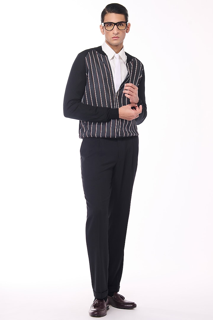 Multi-Colored Merino Wool & Pure Silk Twill Stripe Printed Bomber Jacket by S&N by Shantnu Nikhil Men at Pernia's Pop Up Shop