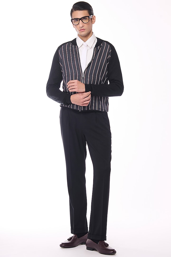 Multi-Colored Merino Wool & Pure Silk Twill Stripe Printed Bomber Jacket by S&N by Shantnu Nikhil Men at Pernia's Pop Up Shop