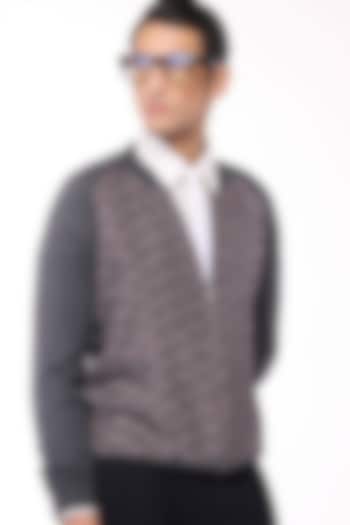 Grey Merino Wool & Pure Silk Twill Geometric Printed Bomber Jacket by S&N by Shantnu Nikhil Men at Pernia's Pop Up Shop