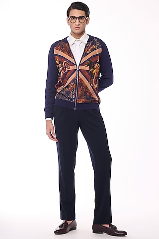 Multi-Colored Merino Wool & Pure Silk Twill Printed Bomber Jacket by S&N by Shantnu Nikhil Men