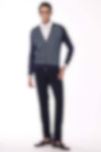 Navy Merino Wool & Pure Silk Twill Printed Bomber Jacket by S&N by Shantnu Nikhil Men at Pernia's Pop Up Shop