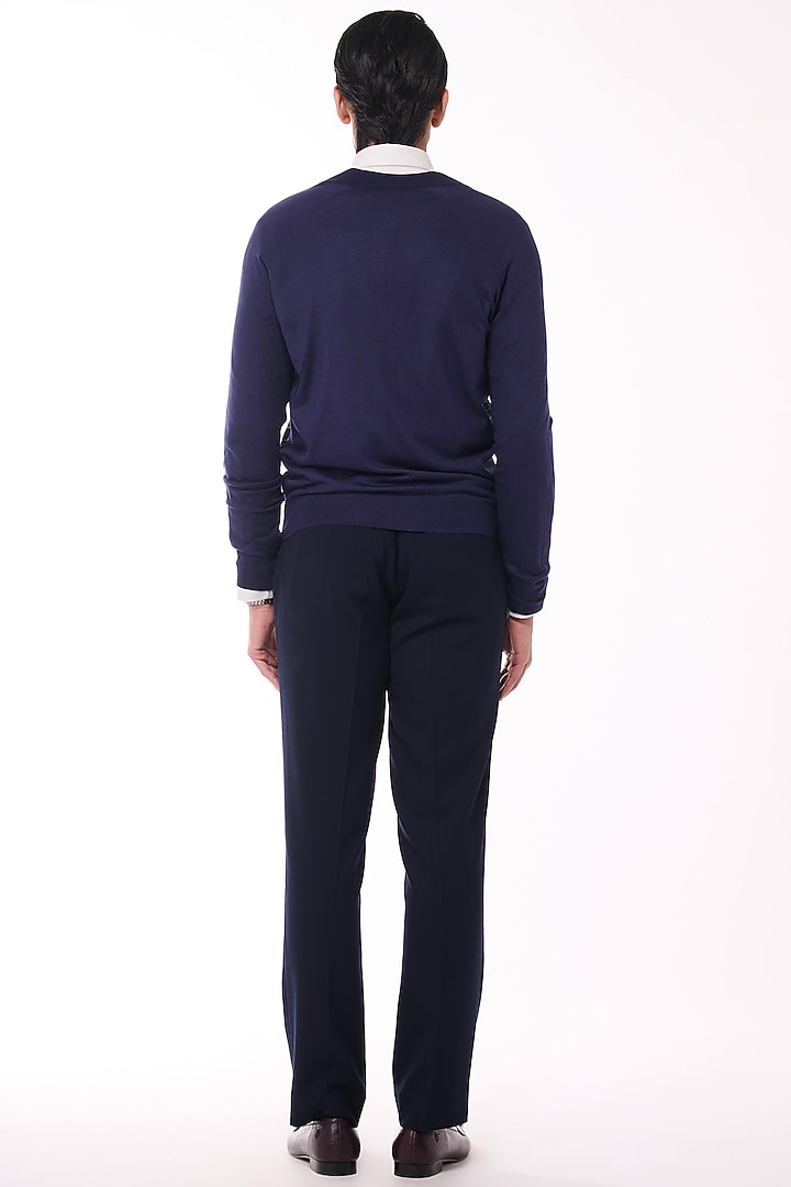 Navy Merino Wool & Pure Silk Twill Printed Bomber Jacket by S&N by Shantnu Nikhil Men at Pernia's Pop Up Shop