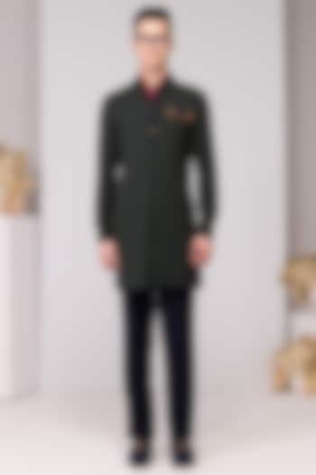 Military Green Poly Blend Viscose Lycra Kurta by S&N by Shantnu Nikhil Men at Pernia's Pop Up Shop