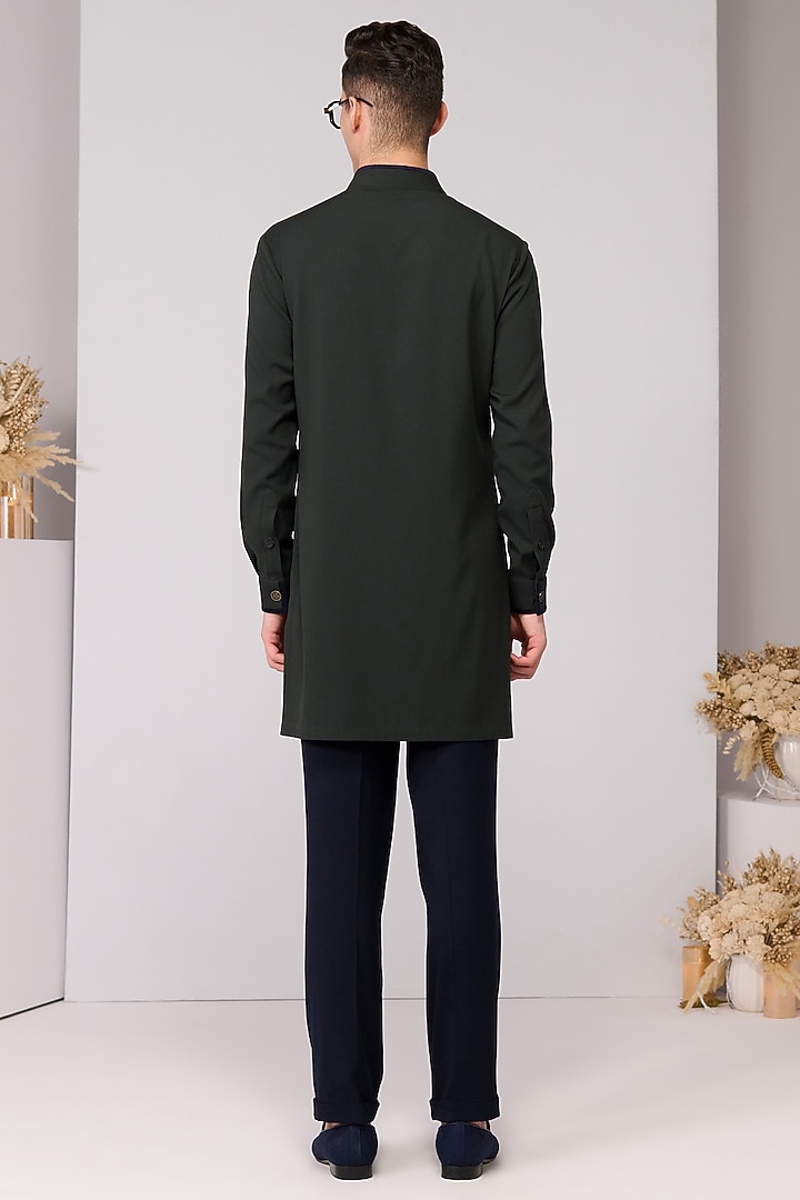 Military Green Poly Blend Viscose Lycra Kurta by S&N by Shantnu Nikhil Men at Pernia's Pop Up Shop