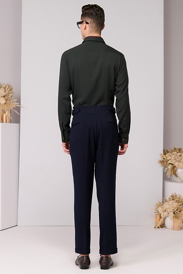 Military Green Terylene Viscose Lycra Wedding Shirt by S&N by Shantnu Nikhil Men at Pernia's Pop Up Shop