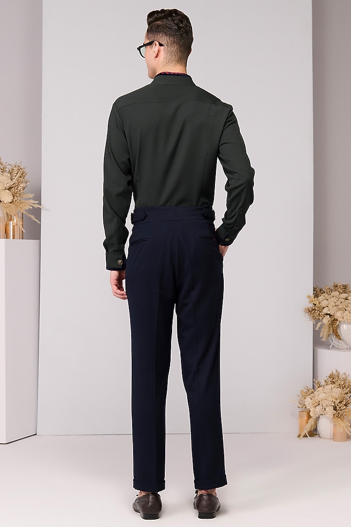 Military Green Terylene Viscose Lycra Wedding Shirt by S&N by Shantnu Nikhil Men at Pernia's Pop Up Shop
