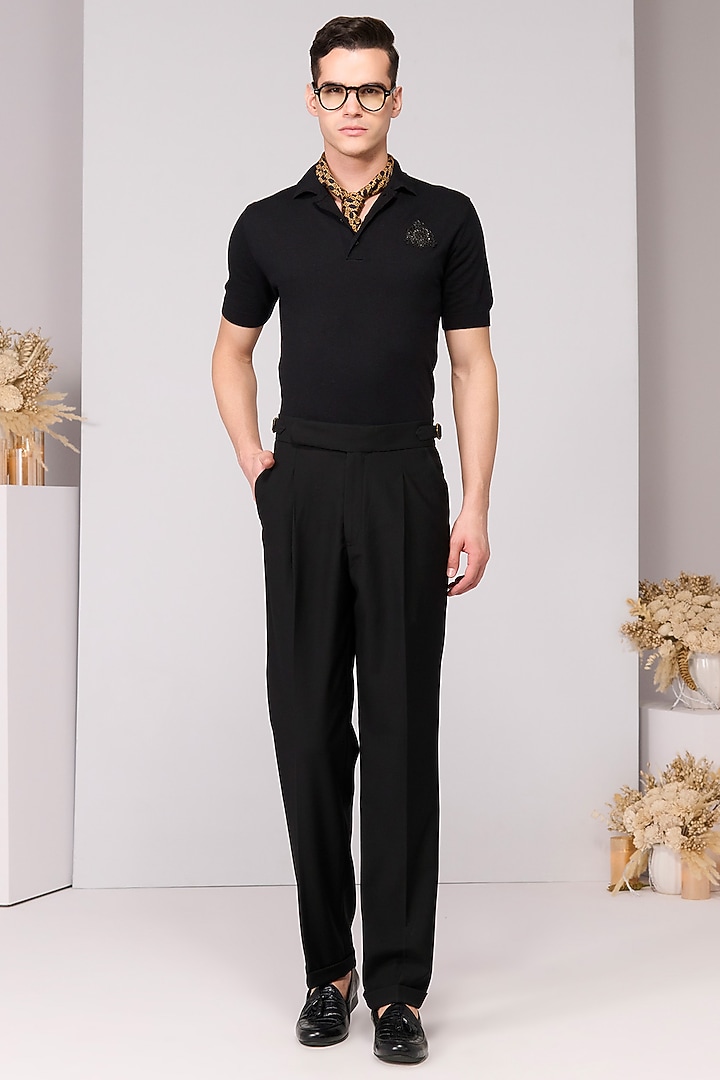 Black Ciclo Fabric Polo T-Shirt by S&N by Shantnu Nikhil Men at Pernia's Pop Up Shop