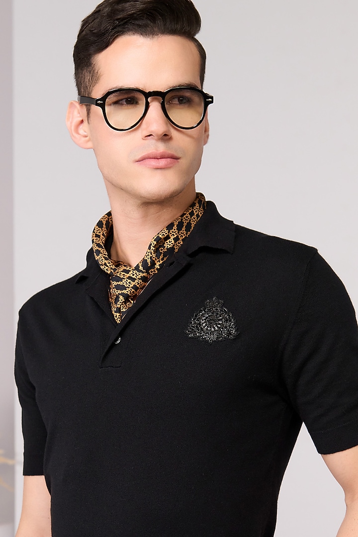 Black Ciclo Fabric Polo T-Shirt by S&N by Shantnu Nikhil Men at Pernia's Pop Up Shop