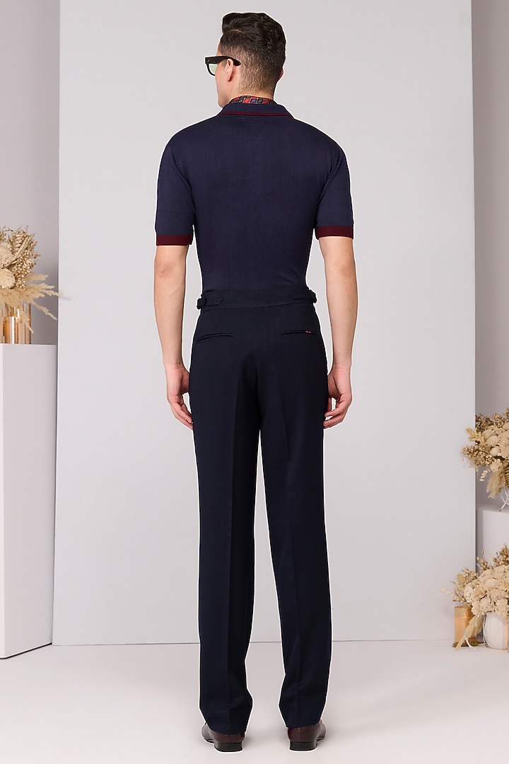 Navy Blue Viscose & Nylon Polo T-Shirt by S&N by Shantnu Nikhil Men at Pernia's Pop Up Shop
