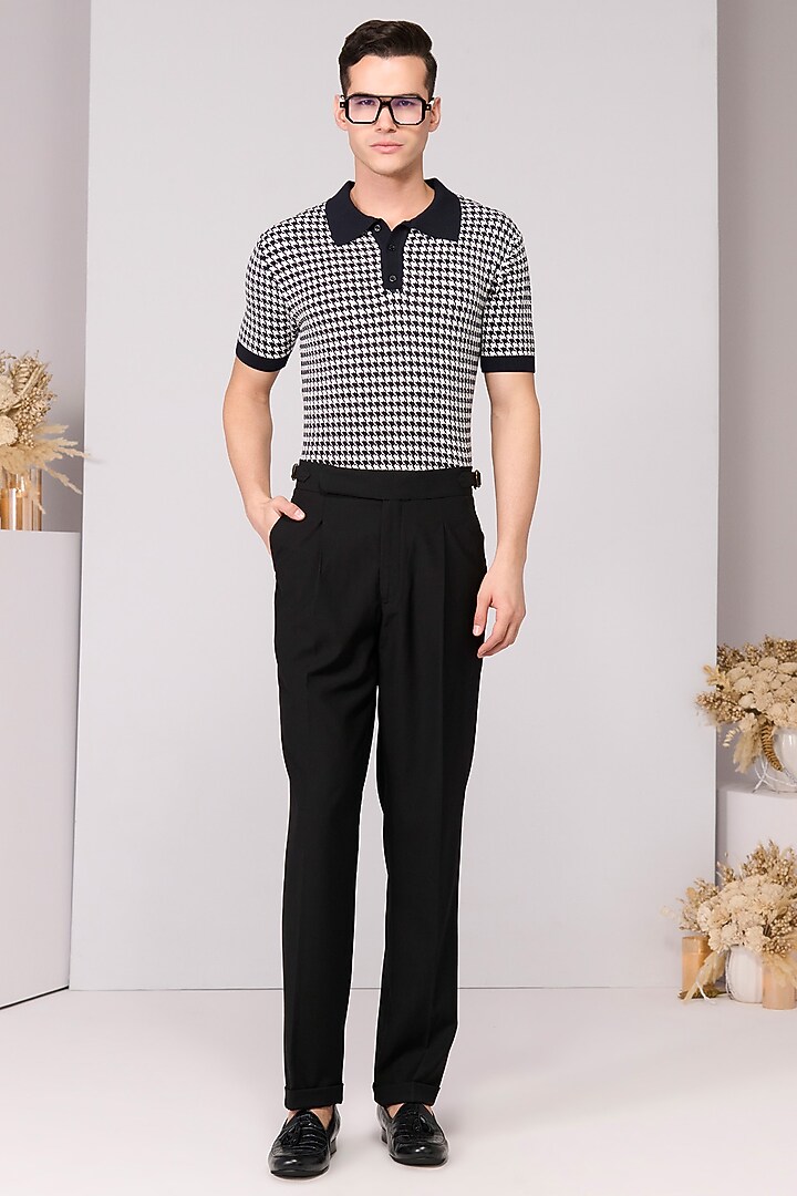 Navy Blue & Off-White Nylon Printed Polo T-Shirt by S&N by Shantnu Nikhil Men at Pernia's Pop Up Shop