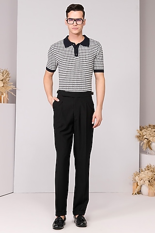 Navy Blue & Off-White Nylon Printed Polo T-Shirt by S&N by Shantnu Nikhil Men