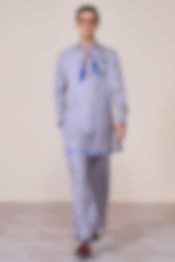 Blue Silk Twill Houndstooth Printed Trousers by S&N by Shantnu Nikhil Men at Pernia's Pop Up Shop