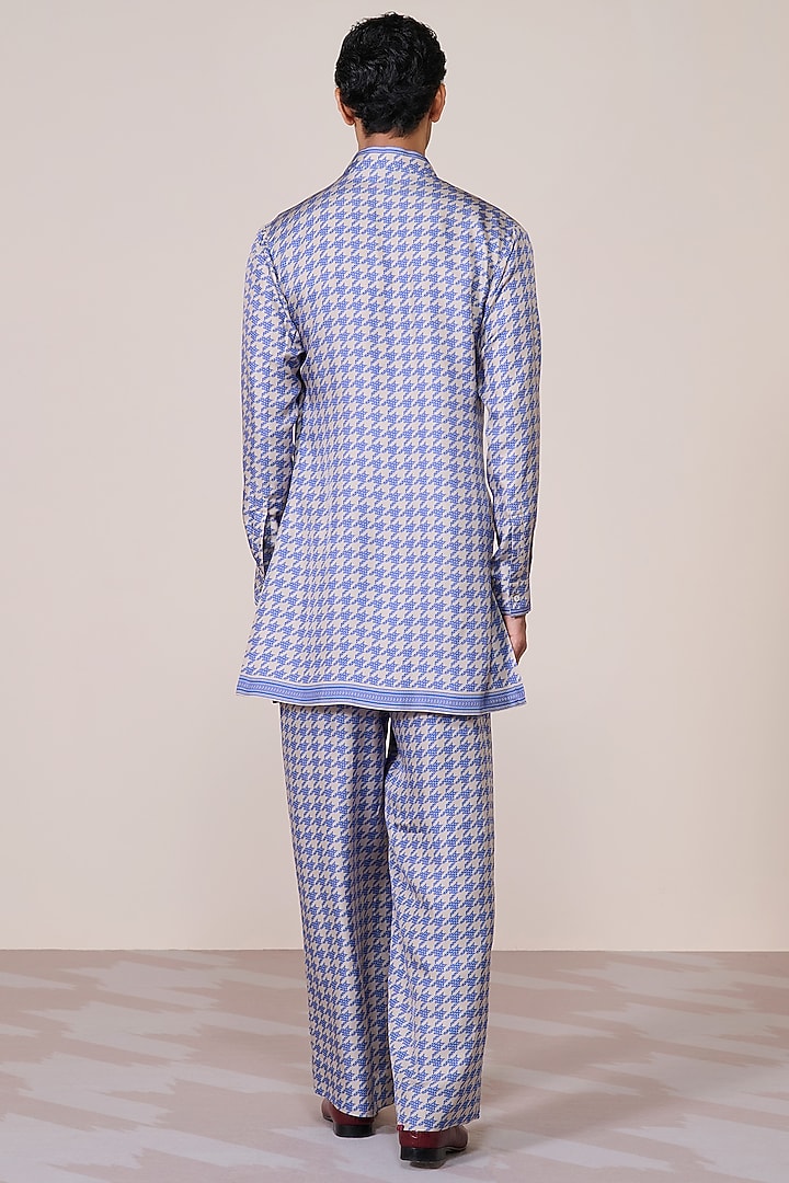 Blue Silk Twill Houndstooth Printed Trousers by S&N by Shantnu Nikhil Men at Pernia's Pop Up Shop