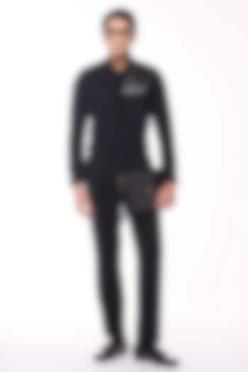 Black Poly Blend Viscose Wool Wedding Shirt by S&N by Shantnu Nikhil Men at Pernia's Pop Up Shop