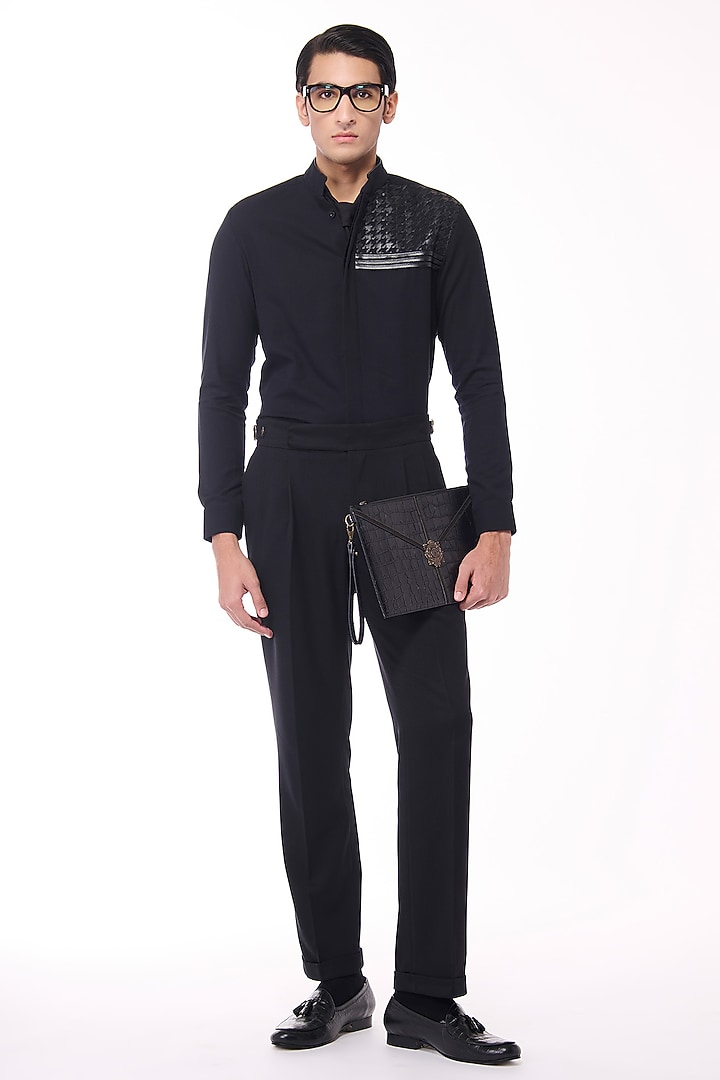 Black Poly Blend Viscose Wool Wedding Shirt by S&N by Shantnu Nikhil Men at Pernia's Pop Up Shop