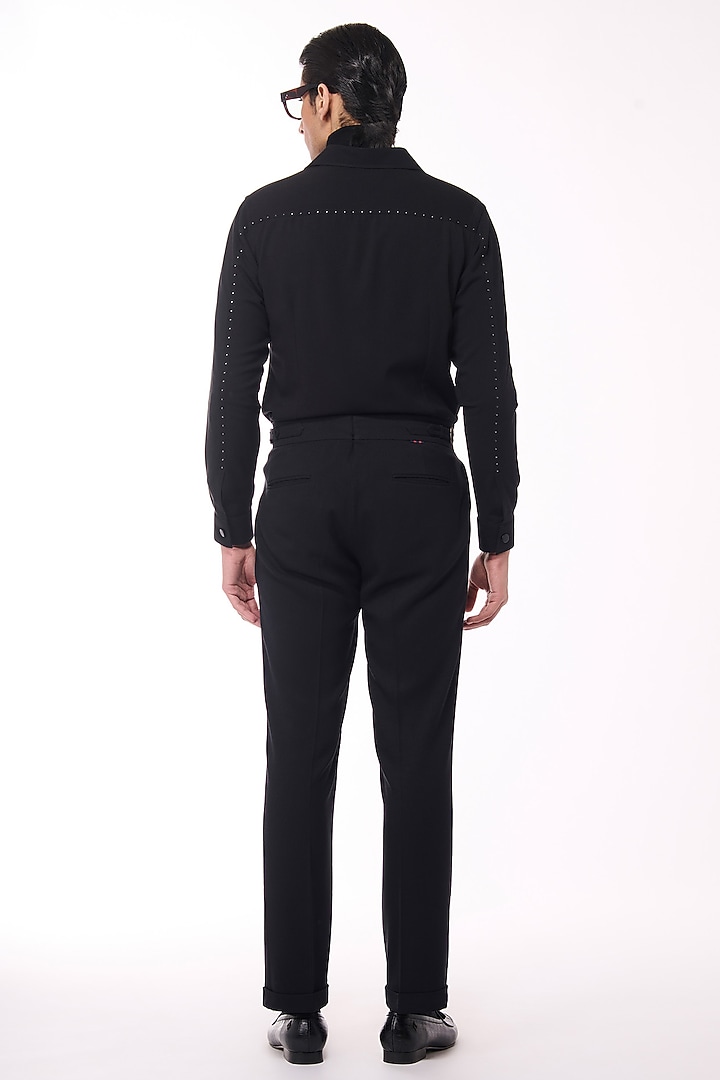 Black Poly Blend Viscose Wool Wedding Shirt by S&N by Shantnu Nikhil Men at Pernia's Pop Up Shop