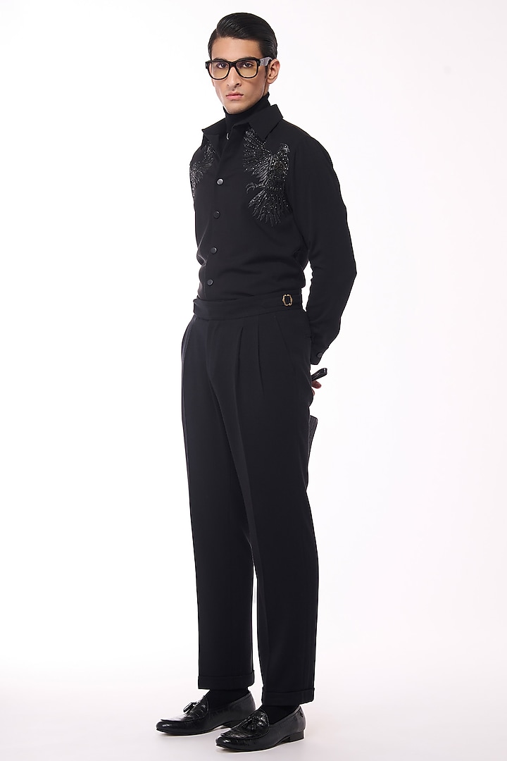 Black Poly Blend Viscose Wool Wedding Shirt by S&N by Shantnu Nikhil Men at Pernia's Pop Up Shop