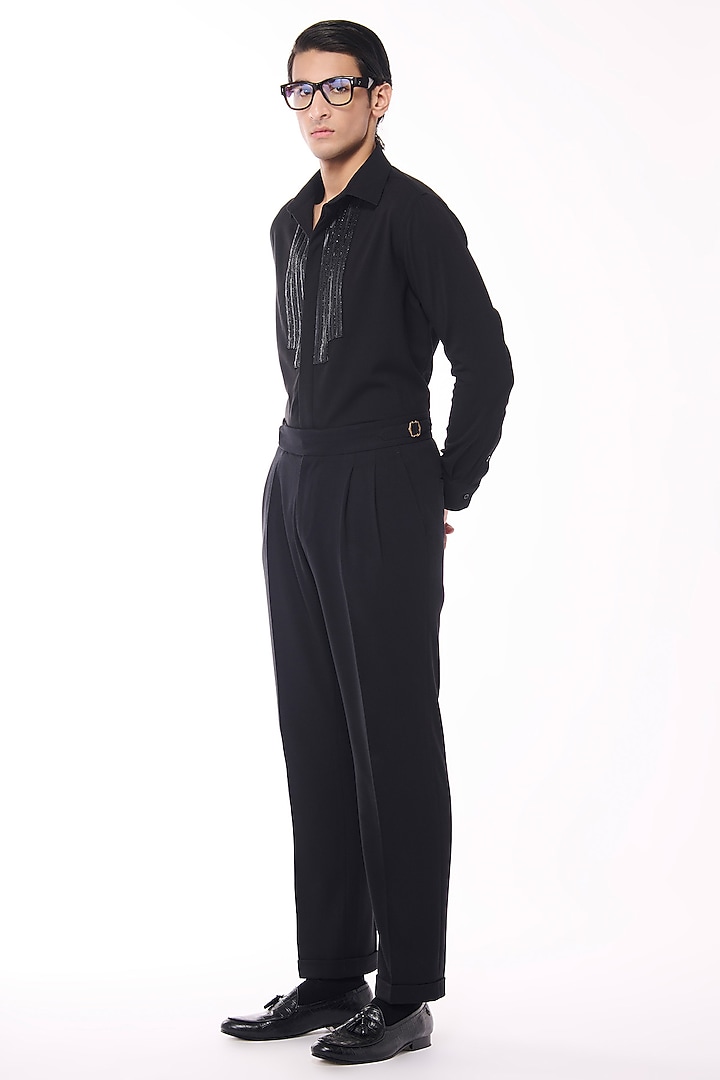 Black Poly Blend Viscose Wool Wedding Shirt by S&N by Shantnu Nikhil Men at Pernia's Pop Up Shop