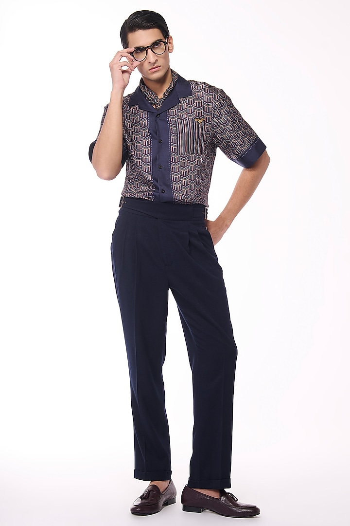 Multi-Colored Silk Twill Geographic Printed Wedding Shirt by S&N by Shantnu Nikhil Men at Pernia's Pop Up Shop