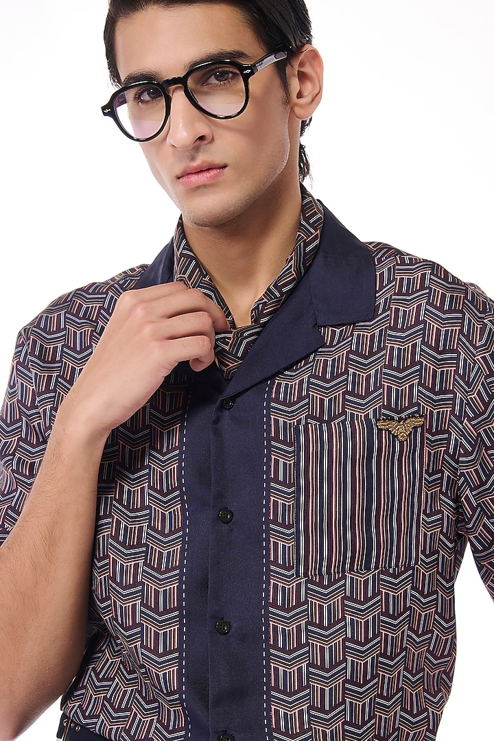 Multi-Colored Silk Twill Geographic Printed Wedding Shirt by S&N by Shantnu Nikhil Men at Pernia's Pop Up Shop