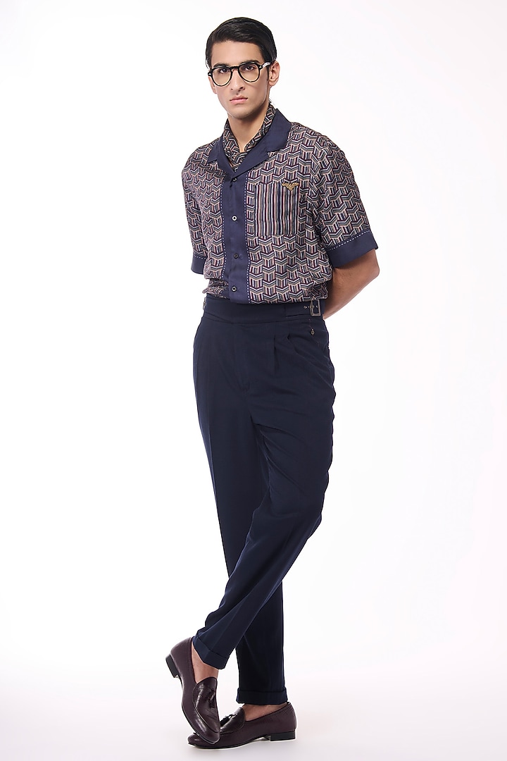 Multi-Colored Silk Twill Geographic Printed Wedding Shirt by S&N by Shantnu Nikhil Men at Pernia's Pop Up Shop