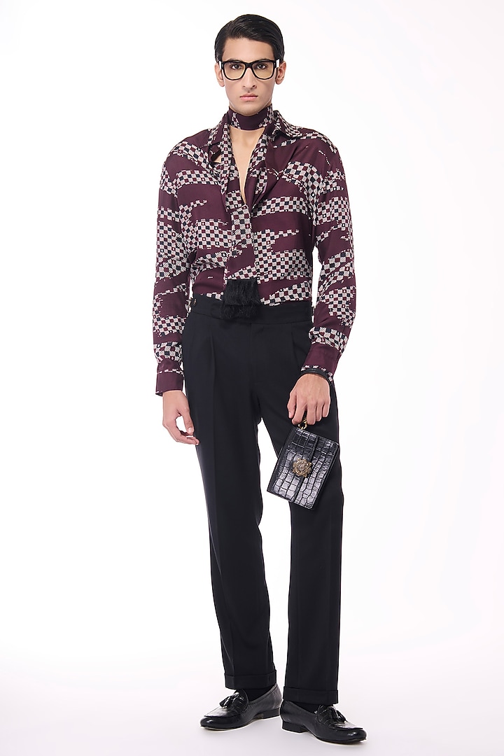 Cabernet-Colored Silk Twill Adamas Printed Wedding Shirt by S&N by Shantnu Nikhil Men at Pernia's Pop Up Shop