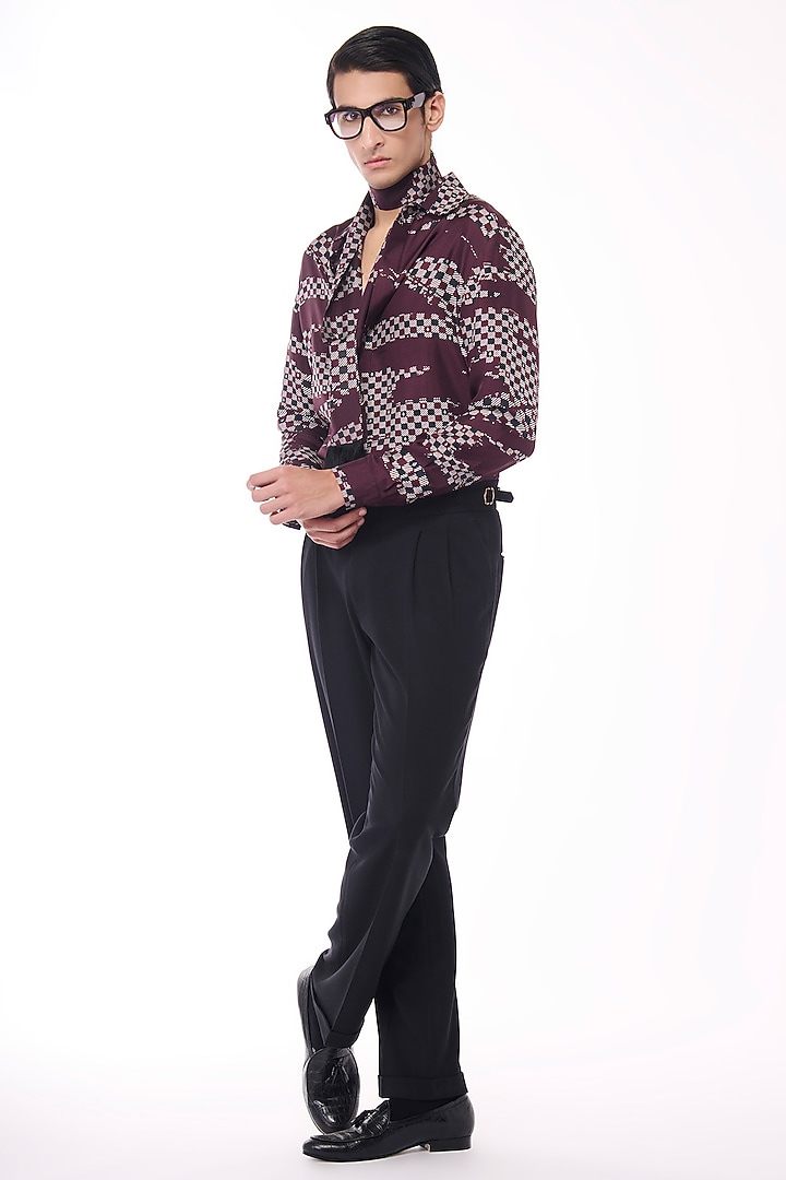 Cabernet-Colored Silk Twill Adamas Printed Wedding Shirt by S&N by Shantnu Nikhil Men at Pernia's Pop Up Shop