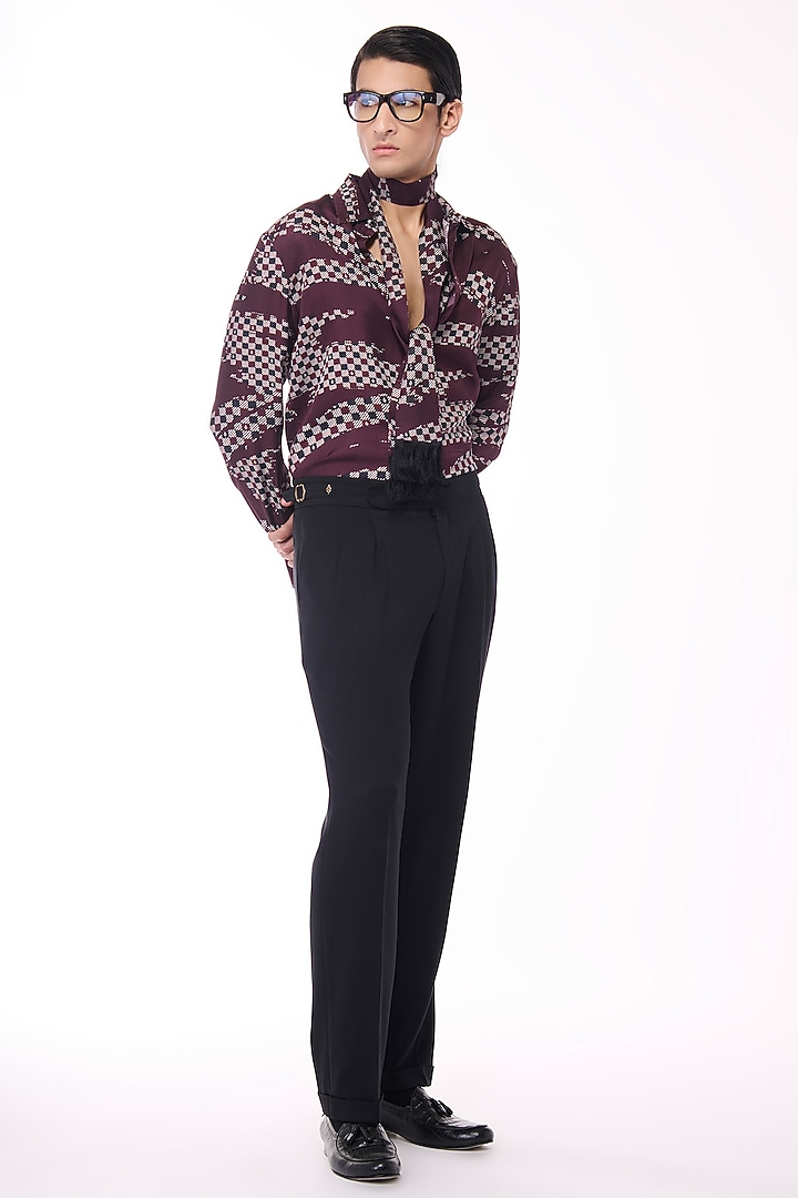 Cabernet-Colored Silk Twill Adamas Printed Wedding Shirt by S&N by Shantnu Nikhil Men at Pernia's Pop Up Shop