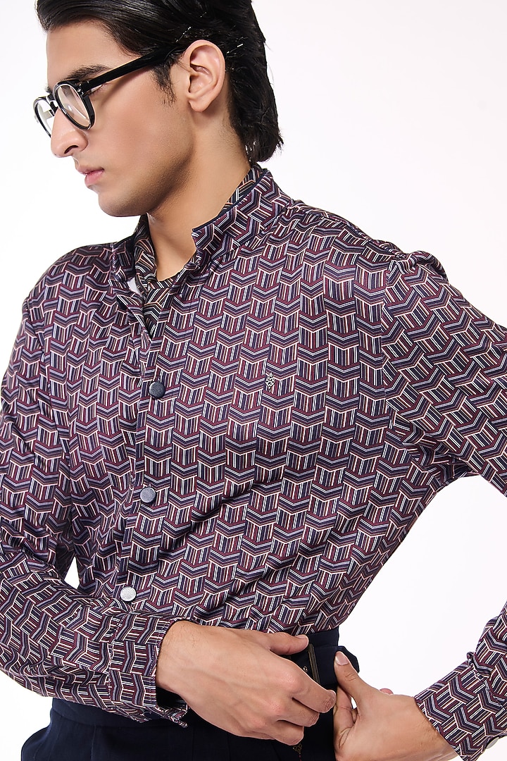 Multi-Colored Crepe Jersey Geographic Printed Wedding Shirt by S&N by Shantnu Nikhil Men at Pernia's Pop Up Shop