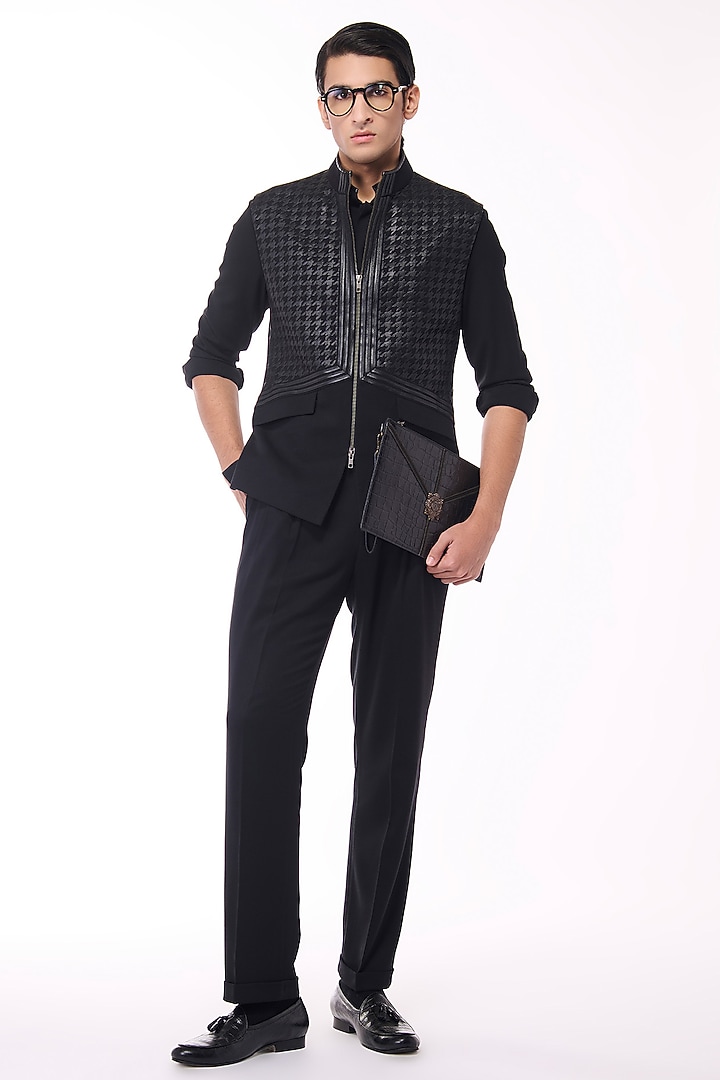 Black Poly Blend Viscose Wool Waistcoat by S&N by Shantnu Nikhil Men at Pernia's Pop Up Shop