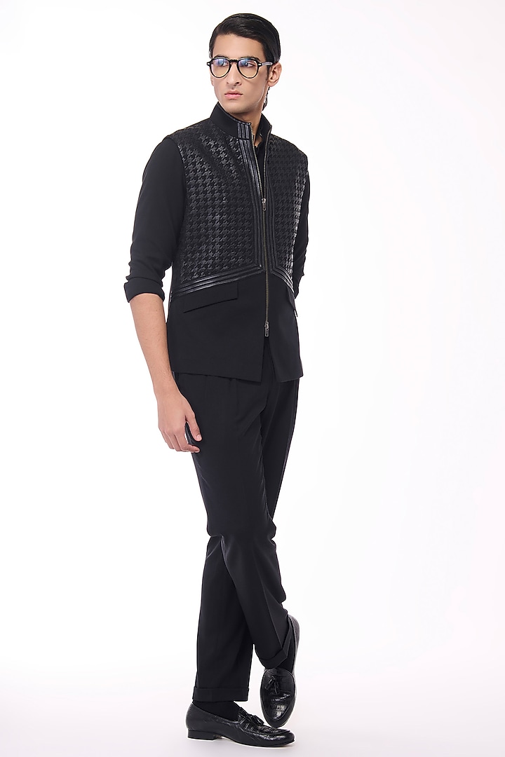 Black Poly Blend Viscose Wool Waistcoat by S&N by Shantnu Nikhil Men at Pernia's Pop Up Shop