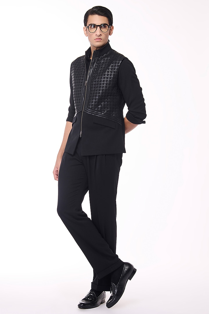 Black Poly Blend Viscose Wool Waistcoat by S&N by Shantnu Nikhil Men at Pernia's Pop Up Shop