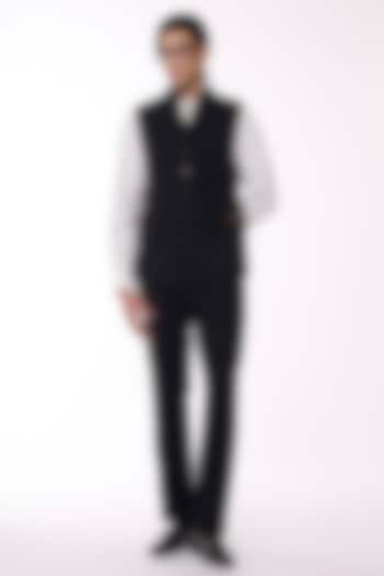 Black Poly Blend Viscose Lycra Waistcoat by S&N by Shantnu Nikhil Men at Pernia's Pop Up Shop