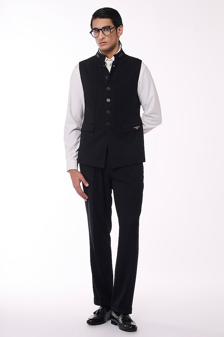 Black Poly Blend Viscose Lycra Waistcoat by S&N by Shantnu Nikhil Men at Pernia's Pop Up Shop
