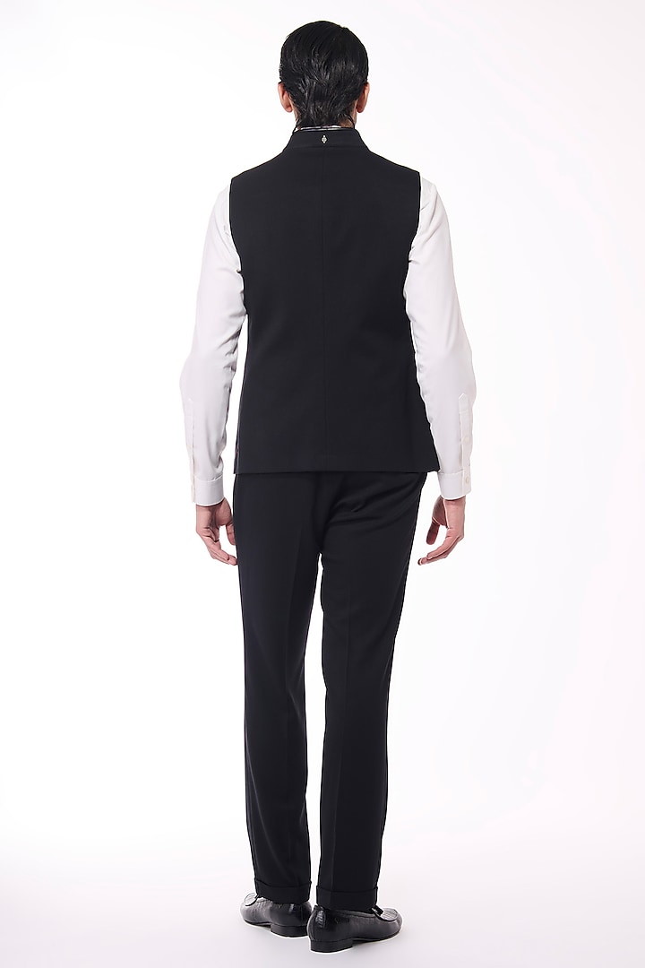 Black Poly Blend Viscose Lycra Waistcoat by S&N by Shantnu Nikhil Men at Pernia's Pop Up Shop