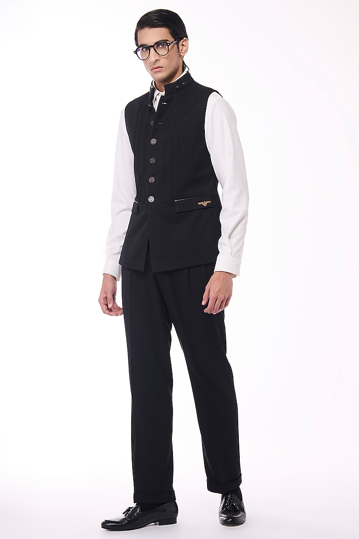 Black Poly Blend Viscose Lycra Waistcoat by S&N by Shantnu Nikhil Men at Pernia's Pop Up Shop