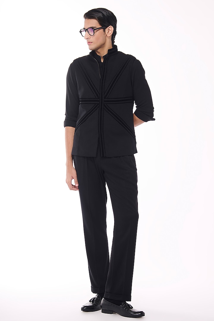 Black Poly Blend Viscose Lycra Waistcoat by S&N by Shantnu Nikhil Men at Pernia's Pop Up Shop