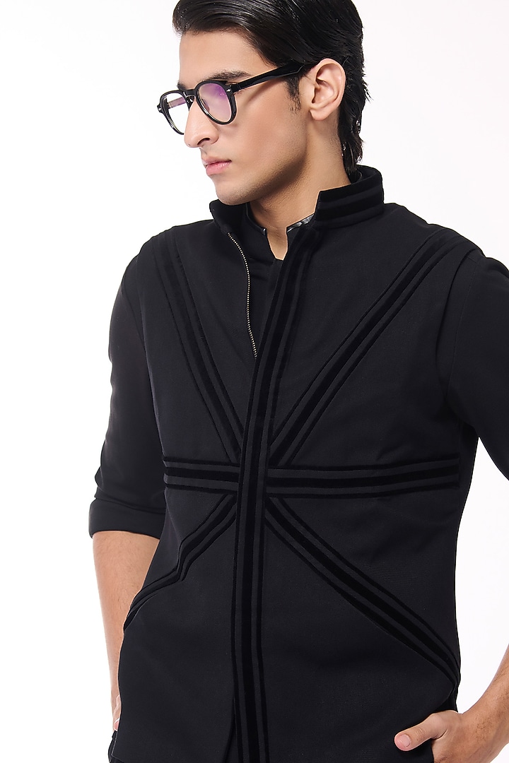 Black Poly Blend Viscose Lycra Waistcoat by S&N by Shantnu Nikhil Men at Pernia's Pop Up Shop