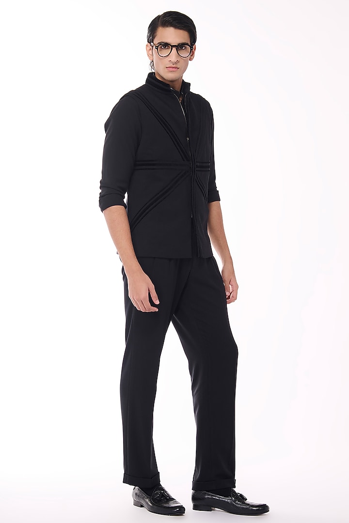 Black Poly Blend Viscose Lycra Waistcoat by S&N by Shantnu Nikhil Men at Pernia's Pop Up Shop