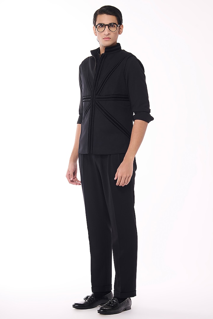 Black Poly Blend Viscose Lycra Waistcoat by S&N by Shantnu Nikhil Men at Pernia's Pop Up Shop