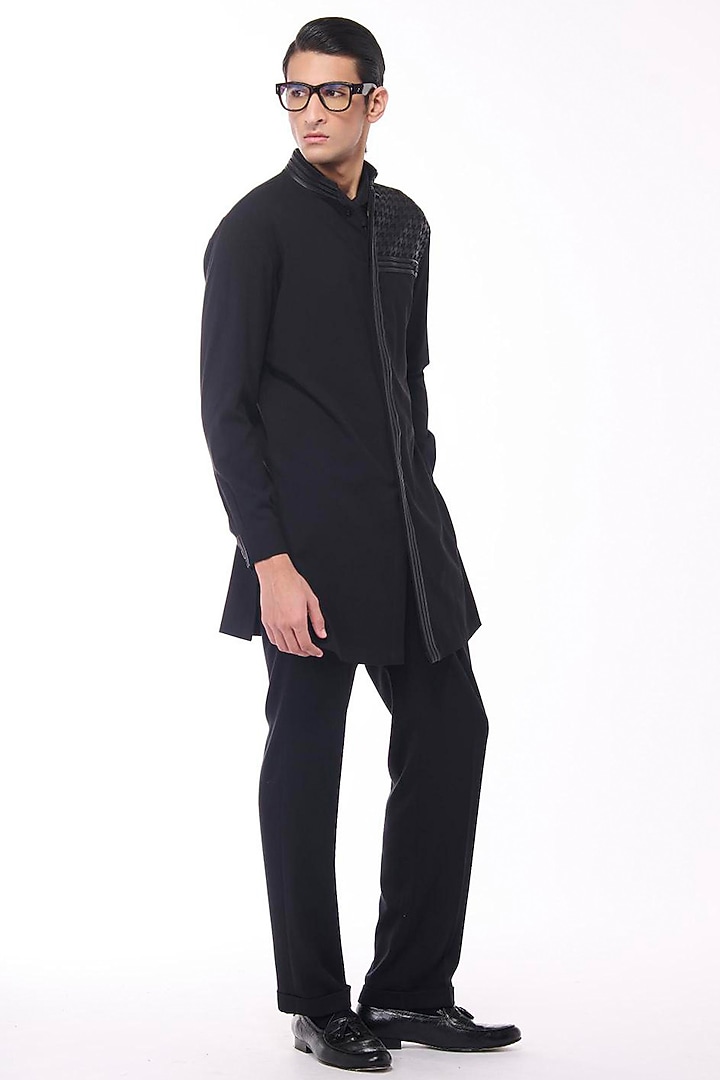Black Poly Blend Viscose Wool Kurta by S&N by Shantnu Nikhil Men at Pernia's Pop Up Shop