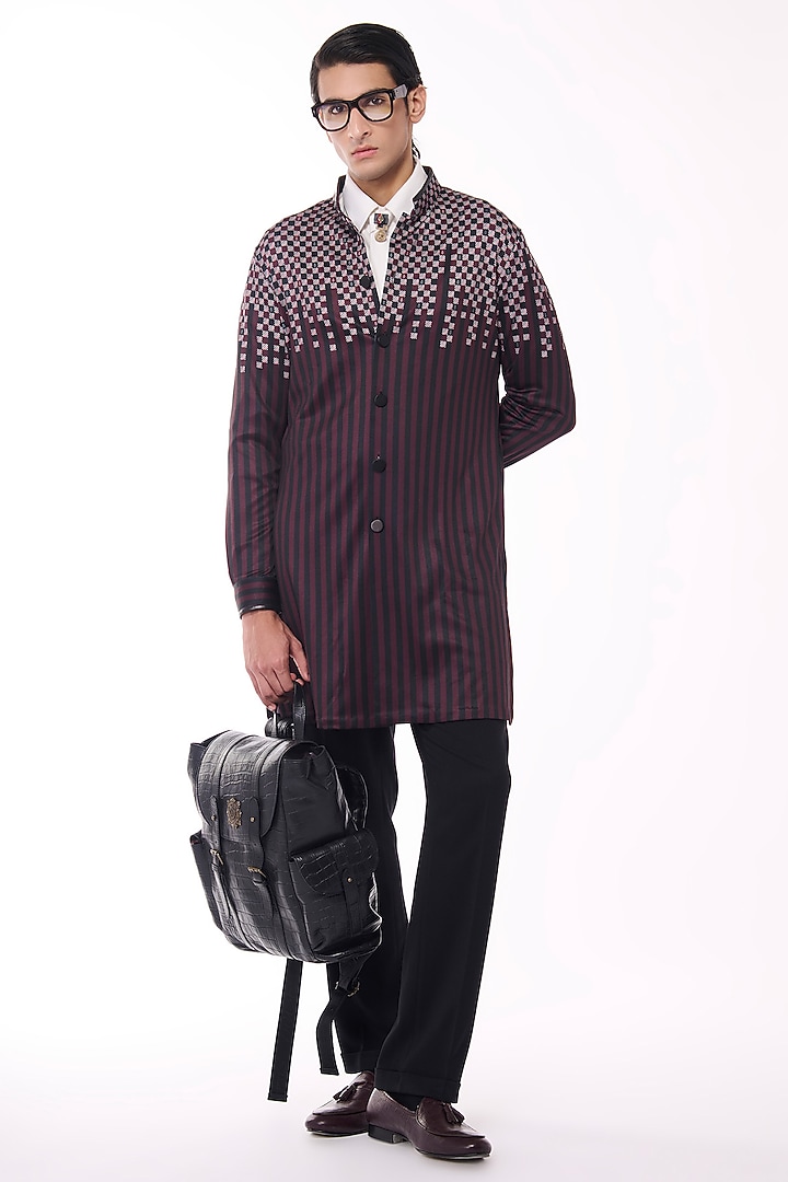 Cabernet-Colored Crepe Jersey Printed Kurta by S&N by Shantnu Nikhil Men at Pernia's Pop Up Shop